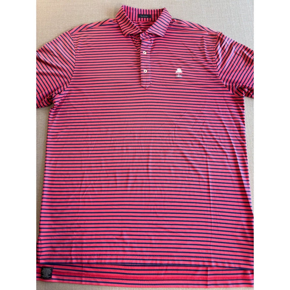 Turtleson Men's Pink Blue Stripe Golf Performance Short Sleeve Polo Size Large
